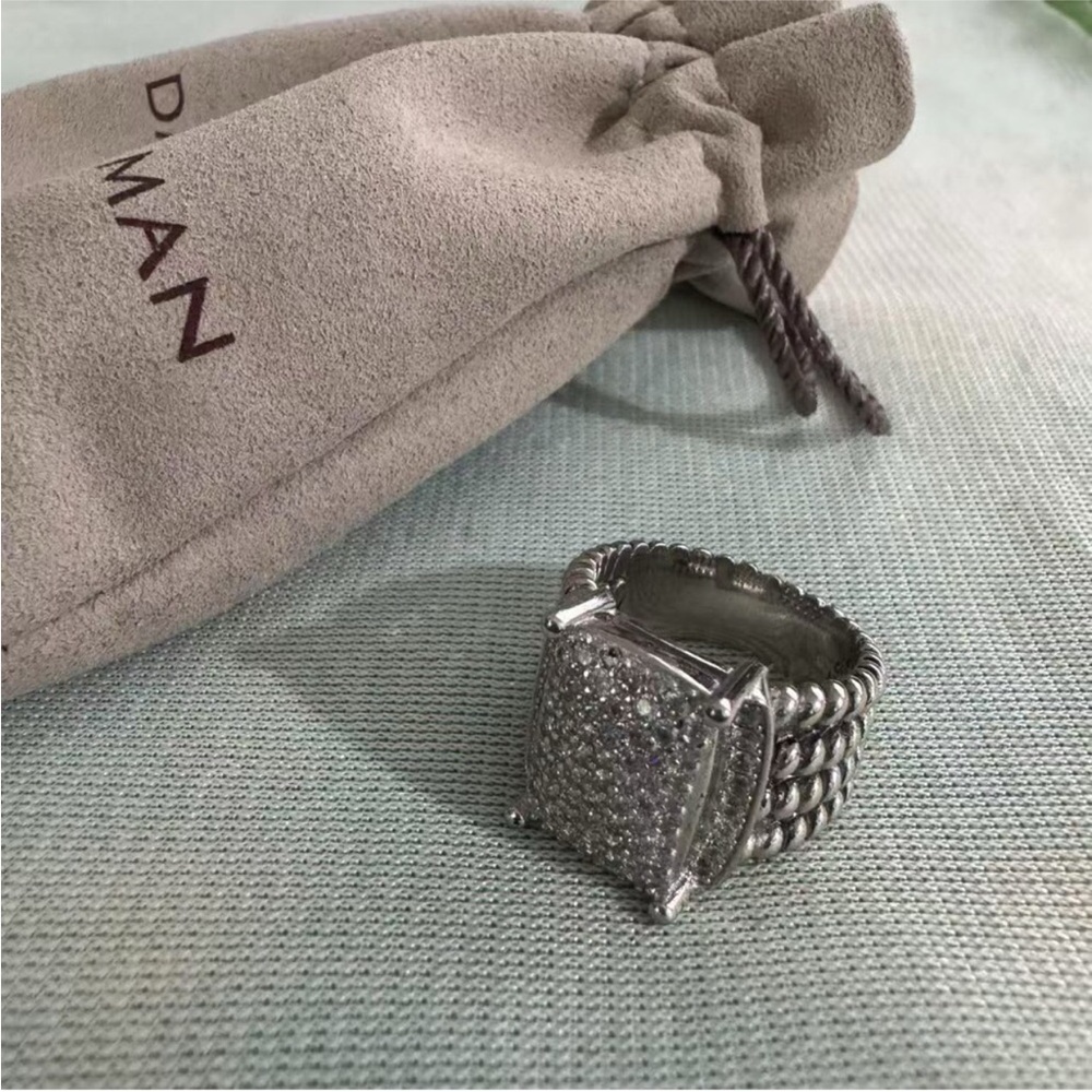 David Yurman Silver Pavé Square Cocktail Ring sz7
